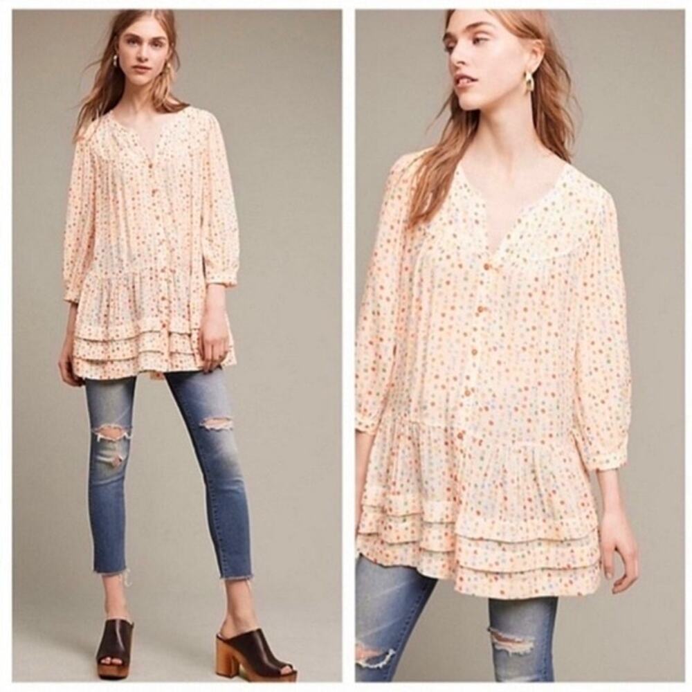 Maeve by Anthropologie Geometric Shape Colorful Rayon Blouse Size Medium Boho